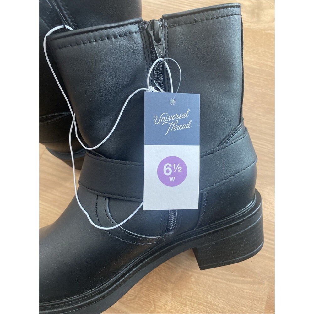 New Universal Thread Women's Connor Harness Buckle Ankle Boots Black 6.5 Wide - Picture 14 of 16